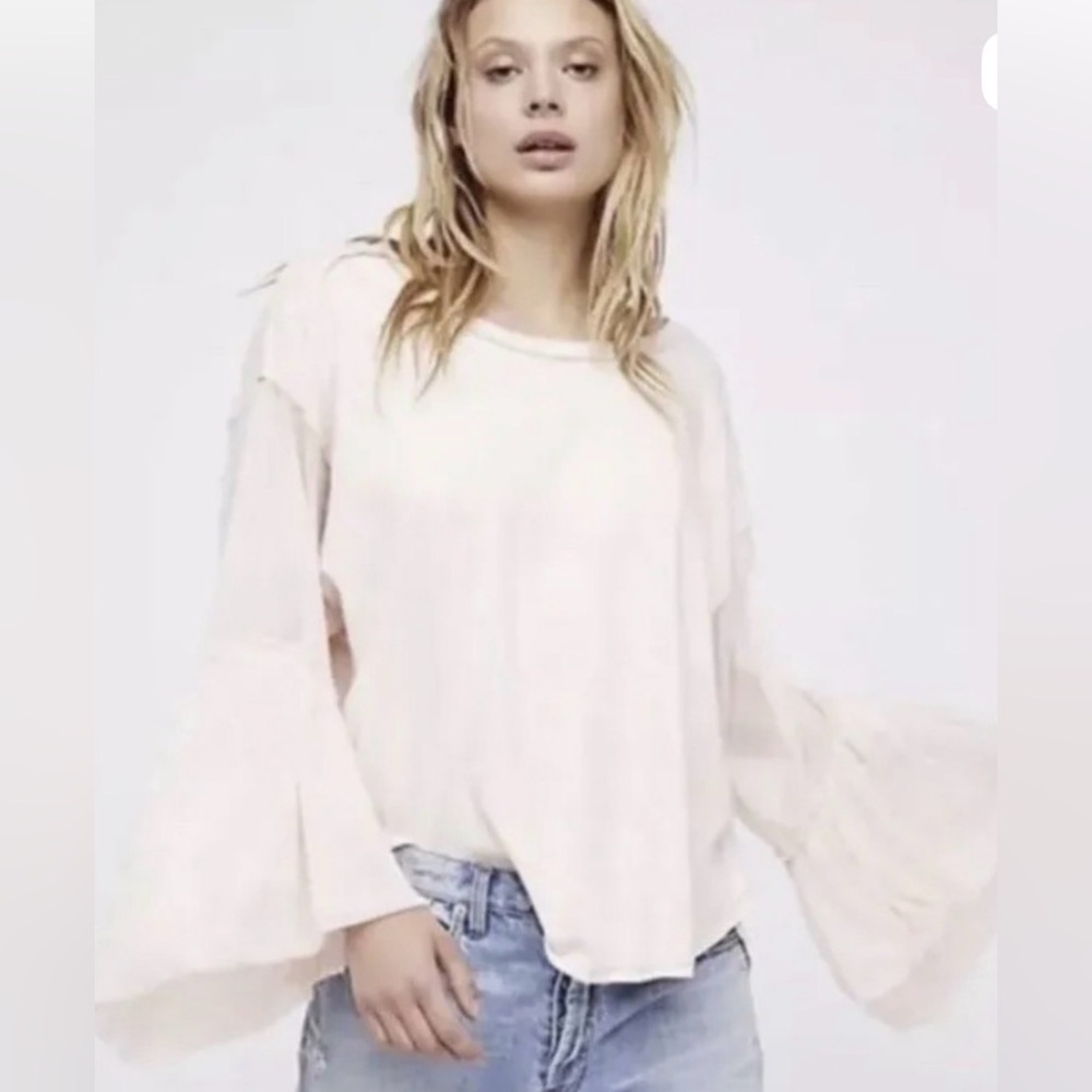 Free People White Still Got It Tee mesh sleeves. Size- Small